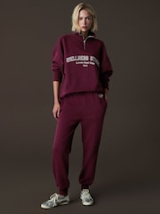 Burgundy Red Relaxed Fit Cuffed Wellness Slogan Graphic Track Joggers - Image 1 of 7