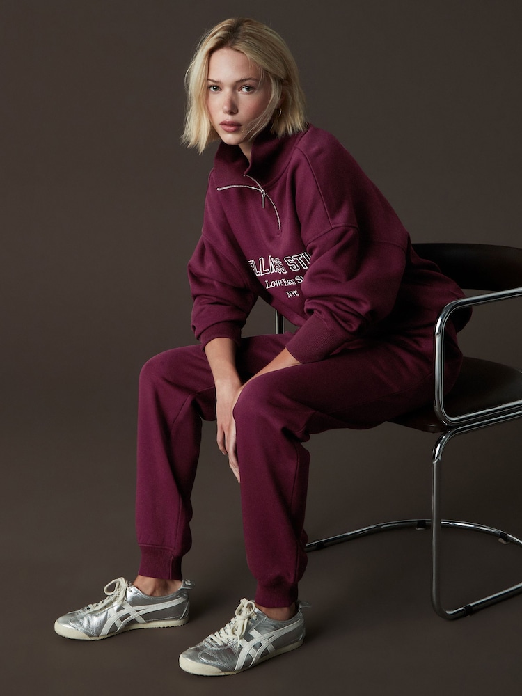 Burgundy Red Relaxed Fit Cuffed Wellness Slogan Graphic Track Joggers - Image 2 of 7