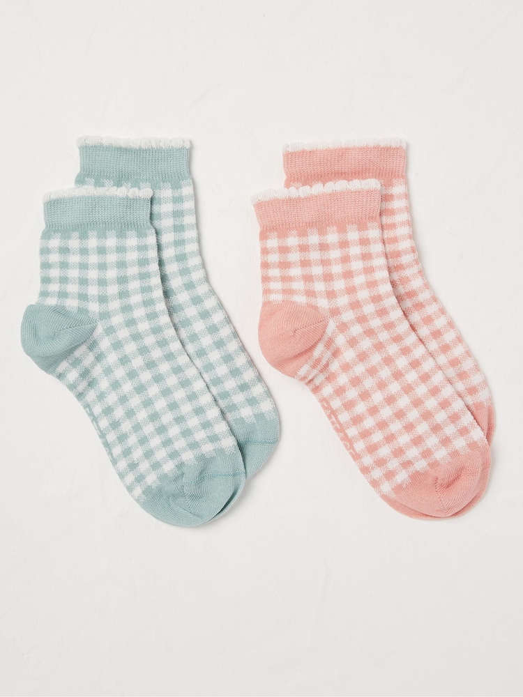 FatFace Pink Gingham Ankle Socks 2 Pack - Image 1 of 1