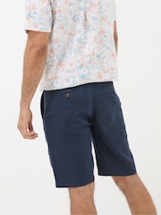 FatFace Blue Linen Flat Front Chino Shorts - Image 2 of 5