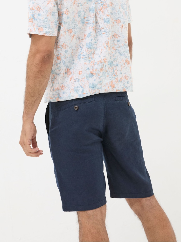 FatFace Blue Linen Flat Front Chino Shorts - Image 2 of 5