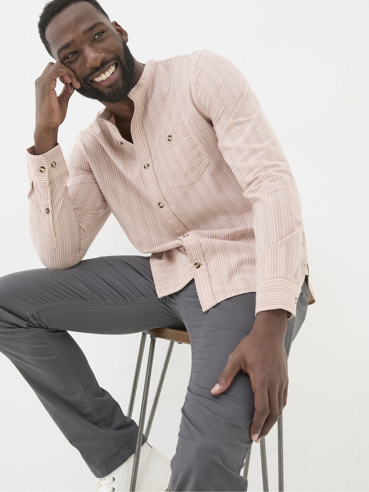 FatFace Pink Long Sleeve Stripe Grandad Shirt - Image 1 of 5