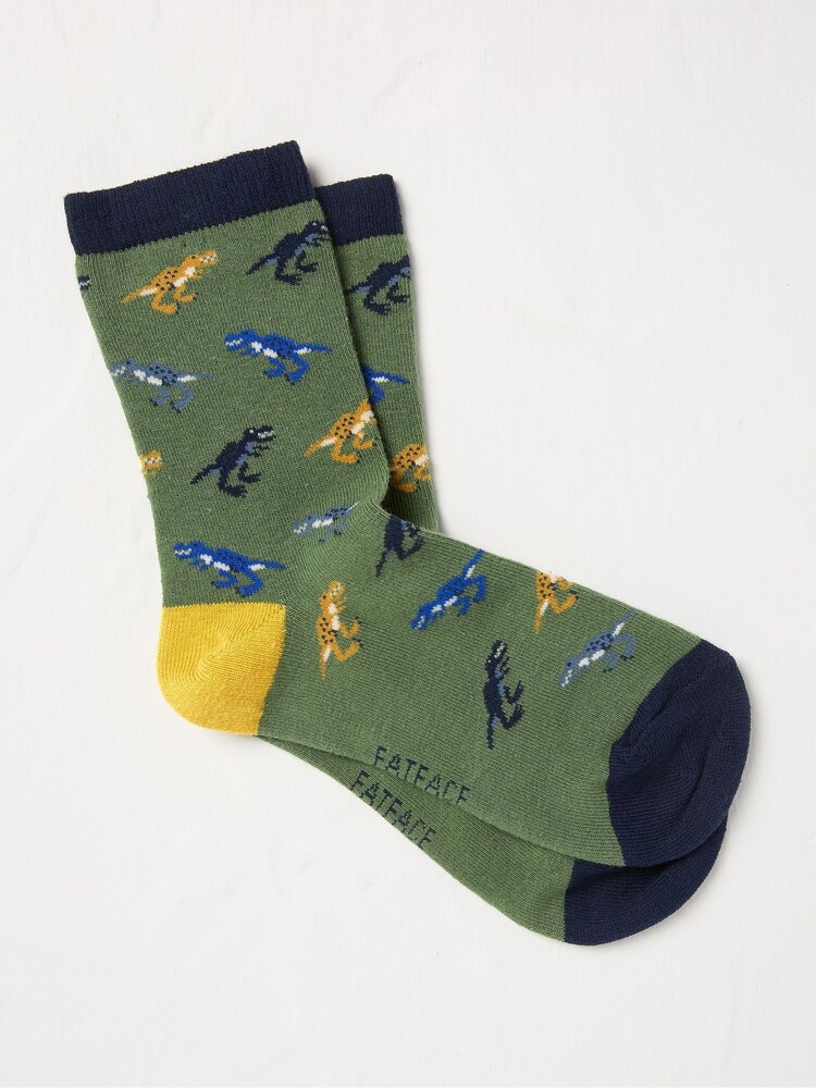 FatFace Khaki Green Dinosaurs Kids' Socks 1 Pack - Image 1 of 1