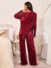 Lipsy Red Plisse Shirt and Trousers Loungewear Set - Image 4 of 4