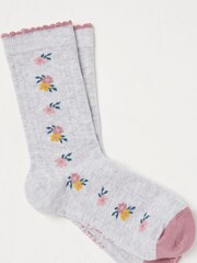 FatFace Grey Floral Kids' Socks 1 Pack - Image 1 of 2