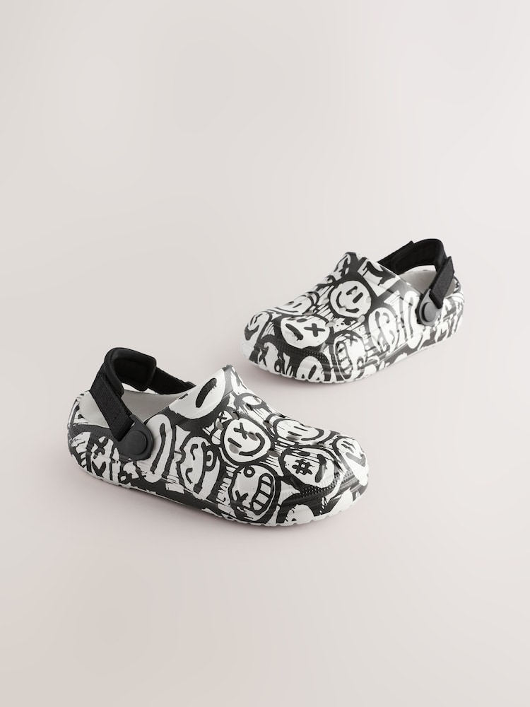 Black & White Happy Face Clogs - Image 1 of 6