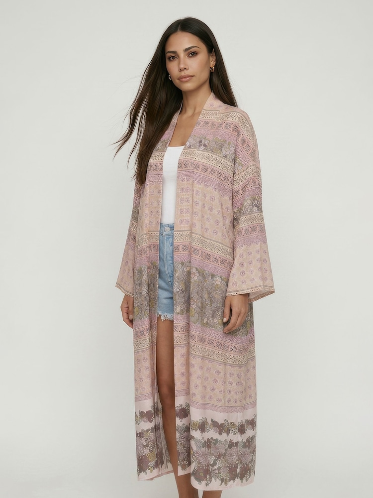 Raffya Pink Misty Floral Print Kimono - Image 1 of 4 Raffya Pink Misty Floral Print Kimono - Image 1 of 4