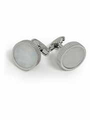 Gemelos redondos chapados en rodio con perla de Savile Row Company - Imagen 1 de 2