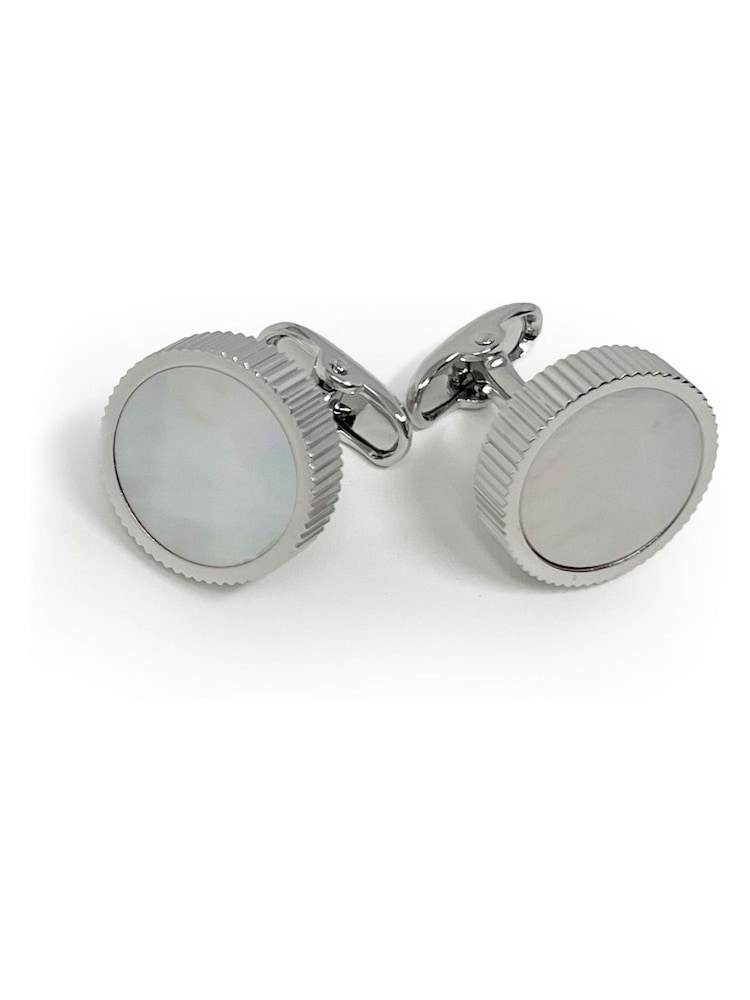 Gemelos redondos chapados en rodio con perla de Savile Row Company - Imagen 1 de 2