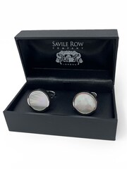 Savile Row Company Grey Pearl Rhodium-Plated Round Cufflinks - Image 3 of 3