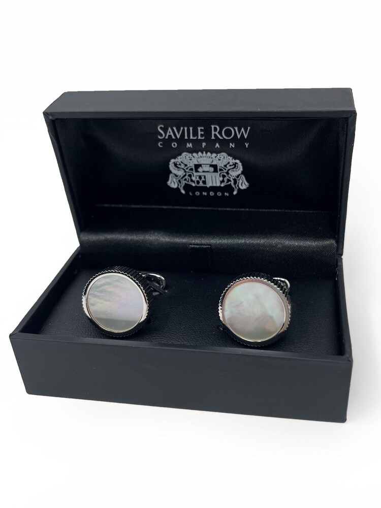 Savile Row Company Grey Pearl Rhodium-Plated Round Cufflinks - Image 3 of 3