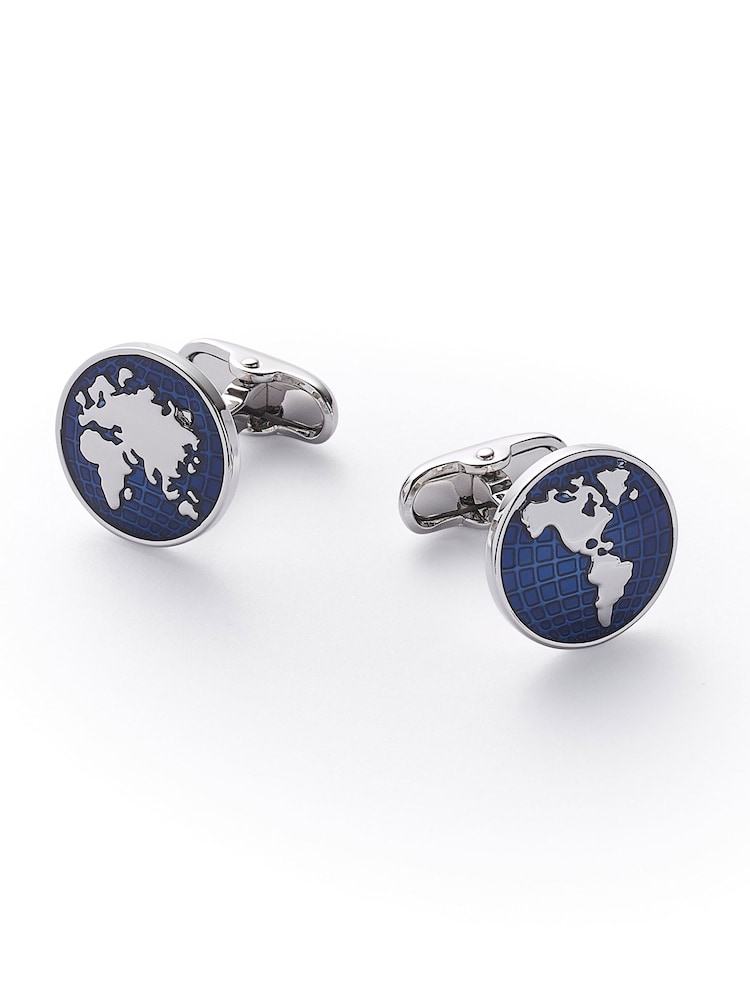 Savile Row Company Rhodium Plated Globe Cufflinks - Imagen 1 de 2
