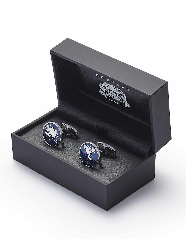 Savile Row Company Rhodium Plated Globe Cufflinks - Imagen 2 de 2