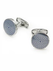 Savile Row Company Silver Tone Rhodium Plated Circular Geometric Cufflinks - Imagen 1 de 1