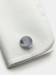 Savile Row Company Blue Silver Tone Rhodium Plated Circular Geometric Cufflinks - Image 2 of 3