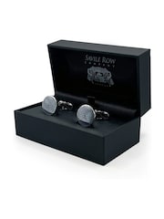 Savile Row Company Blue Silver Tone Rhodium Plated Circular Geometric Cufflinks - Image 3 of 3