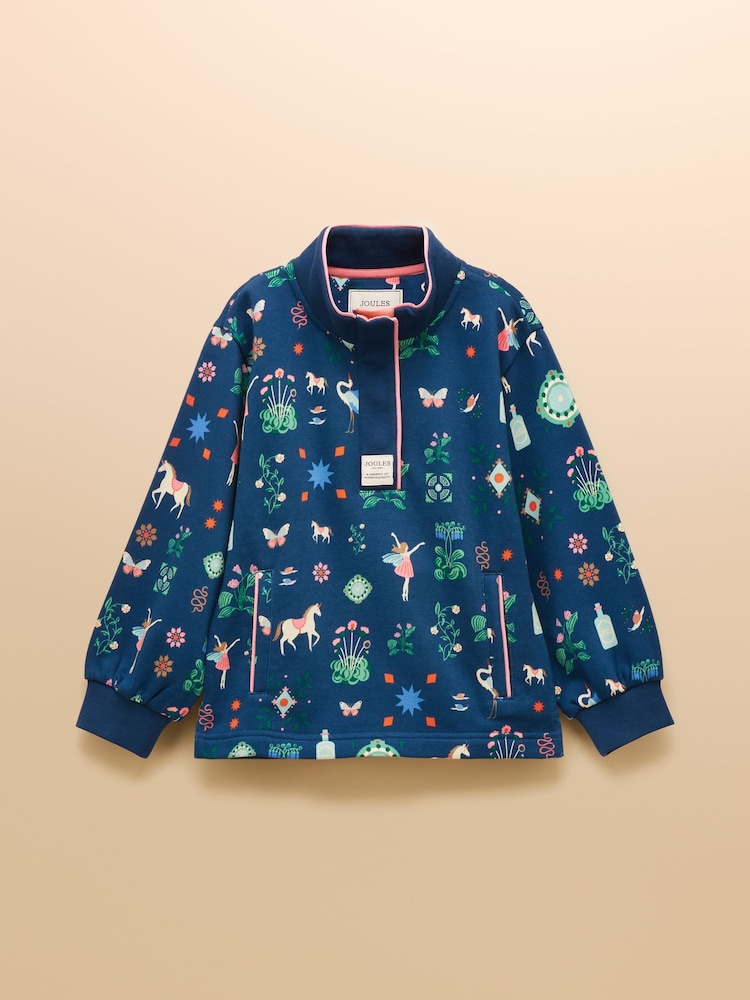 Joules Girls' Burnham Navy Funnel Neck Sweatshirt - Image 1 of 4 Joules Girls' Burnham Navy Funnel Neck Sweatshirt - Image 1 of 4