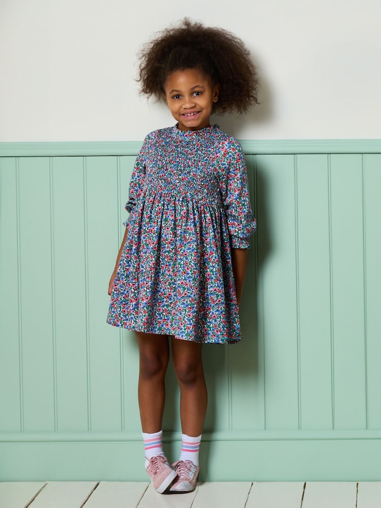 Joules Girls' Gracie Blue Floral Printed Jersey Dress - Image 1 of 6
