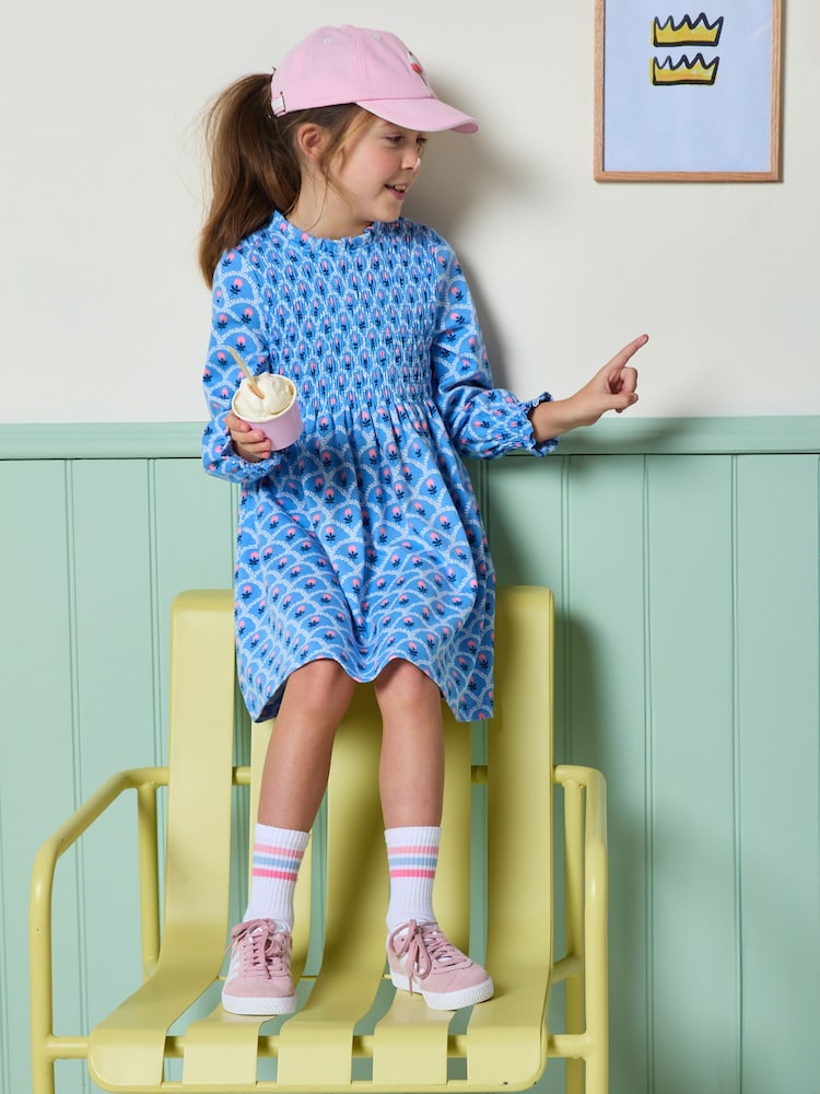 Joules Girls' Gracie Blue Printed Jersey Dress - Image 1 of 6