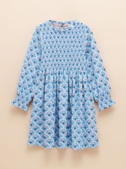 Joules Girls' Gracie Blue Printed Jersey Dress - Image 3 of 6