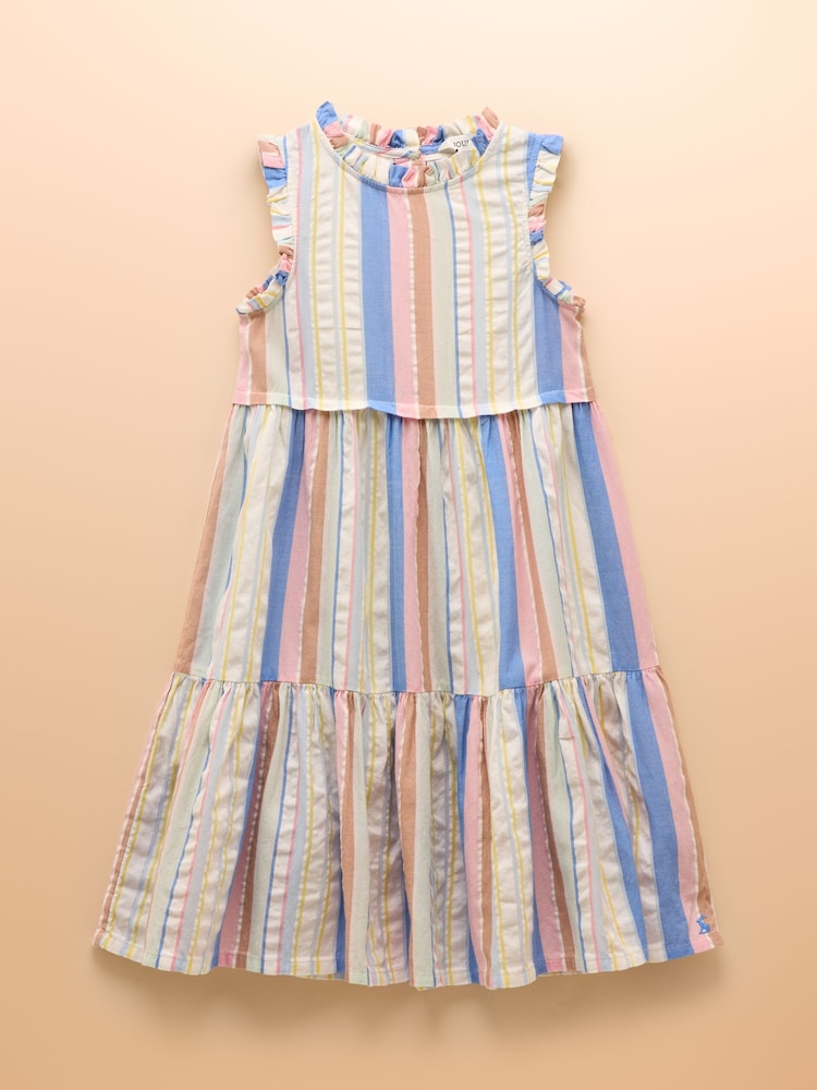 Joules Poppie Blue & Pink Woven Midi Dress - Image 1 of 4