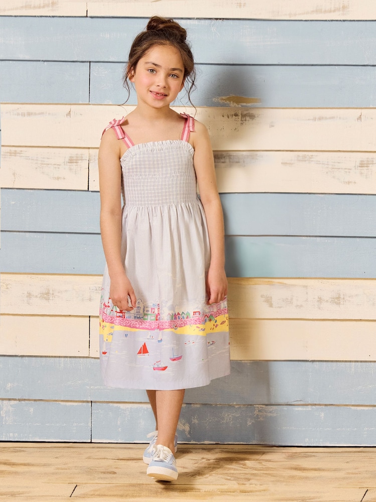 Joules Pretty As A Picture Blue Woven Bow Tie Dress - Image 1 of 5