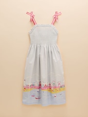 Joules Pretty As A Picture Blue Woven Bow Tie Dress - Image 2 of 5
