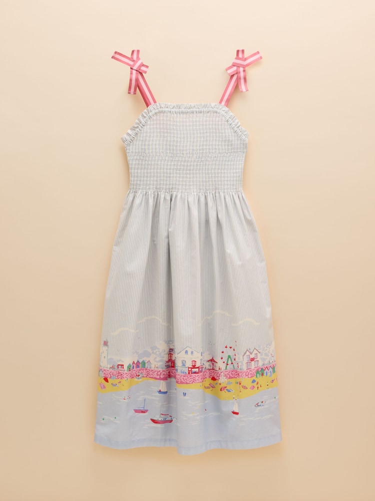 Joules Pretty As A Picture Blue Woven Bow Tie Dress - Image 2 of 5