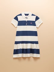 Joules Orla Blue/White Short Sleeve Polo Shirt Dress - Image 1 of 4