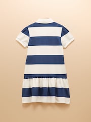 Joules Orla Blue/White Short Sleeve Polo Shirt Dress - Image 3 of 4