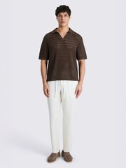 MOSS Brown Oversized Open-Knit Skipper Polo Shirt - Image 2 of 4