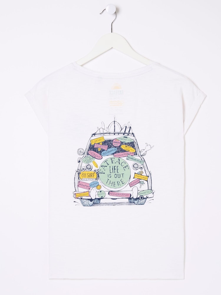 FatFace Aloa White Us Car 100% Cotton T-Shirt - Image 2 of 2