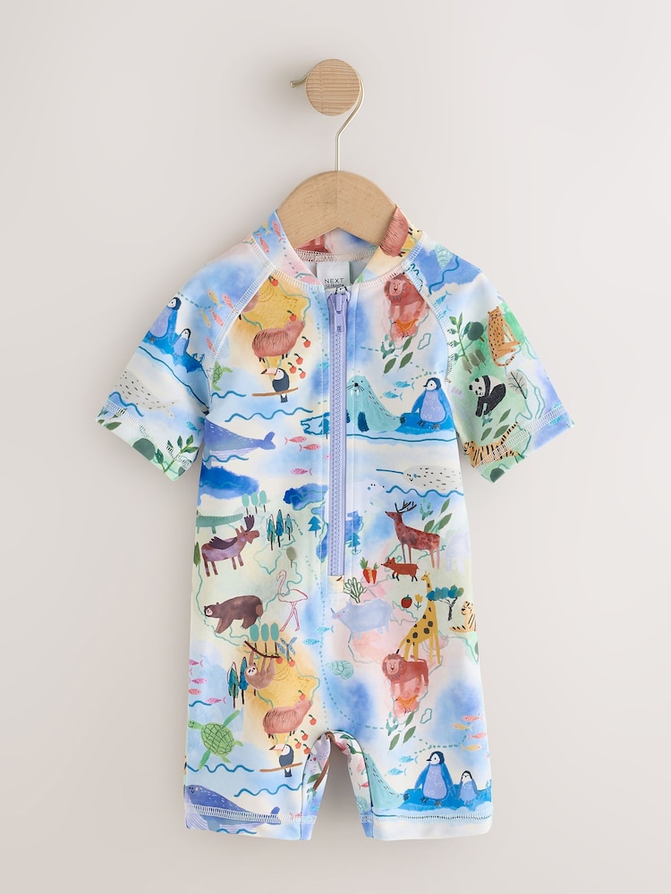 Blue Map Print Sunsafe Swimsuit (3mths-10yrs) - Image 1 of 4 Blue Map Print Sunsafe Swimsuit (3mths-10yrs) - Image 1 of 4