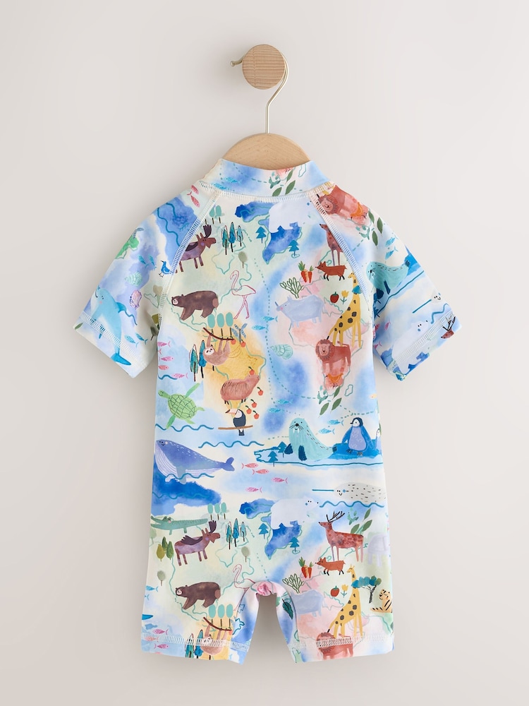 Blue Map Print Sunsafe Swimsuit (3mths-10yrs) - Image 2 of 4 Blue Map Print Sunsafe Swimsuit (3mths-10yrs) - Image 2 of 4
