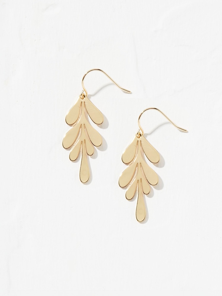 FatFace Gold Tone Copper & Black Leaf Drop Earrings - Image 1 of 2