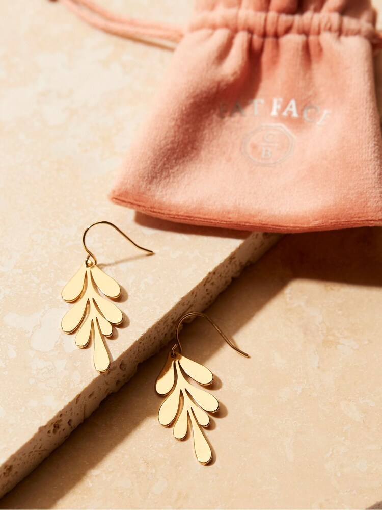 FatFace Gold Tone Copper & Black Leaf Drop Earrings - Image 2 of 2 FatFace Gold Tone Copper & Black Leaf Drop Earrings - Image 2 of 2