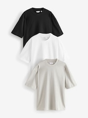 Blanc/noir/bleu marine - Oversize - Lot de 3 t-shirts épais - Image 1 de 12