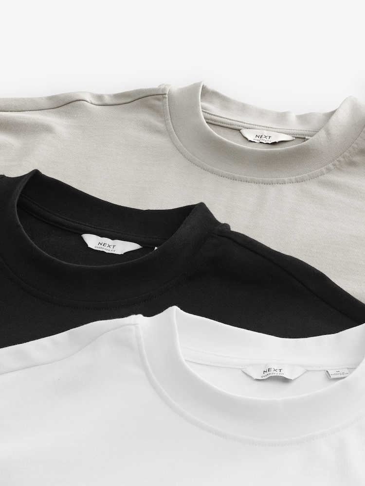 Blanc/noir/bleu marine - Oversize - Lot de 3 t-shirts épais - Image 11 of 12