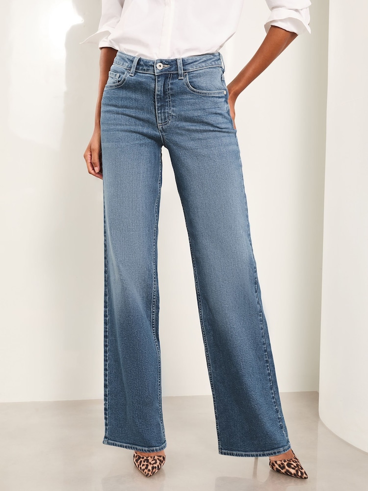 Lipsy Authentic Blue Mid Rise Wide Leg Jeans - Image 1 of 4