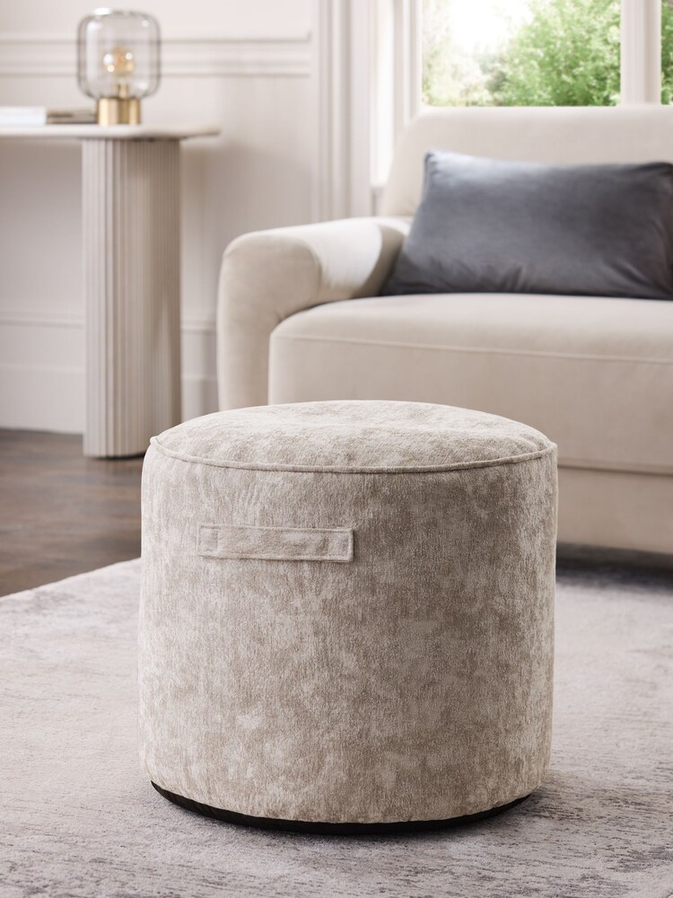 Silver Pouffe With Handles - Image 1 of 4