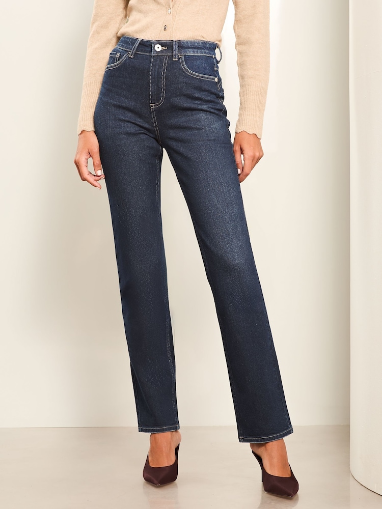 Dunkelblaue Waschung - Lipsy Straight-Jeans mit hohem Bund - Bild 1 von 4