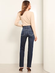 Dunkelblaue Waschung - Lipsy Straight-Jeans mit hohem Bund - Bild 4 von 4