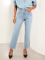 Lipsy Mid Wash Blue High Waist Crop Straight Leg jeans - Image 1 of 4