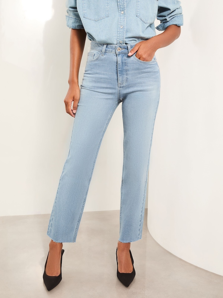 Lipsy Mid Wash Blue High Waist Crop Straight Leg jeans - Image 1 of 4