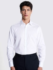MOSS White Tailored Fit Pique 100% Cotton Shirt - Image 1 of 5