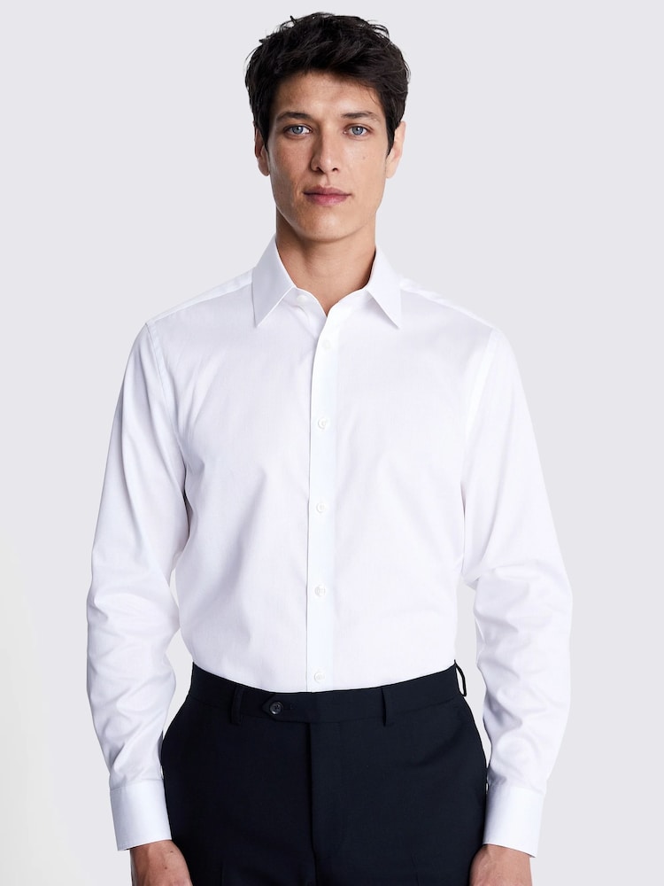 MOSS White Tailored Fit Pique 100% Cotton Shirt - Image 1 of 5