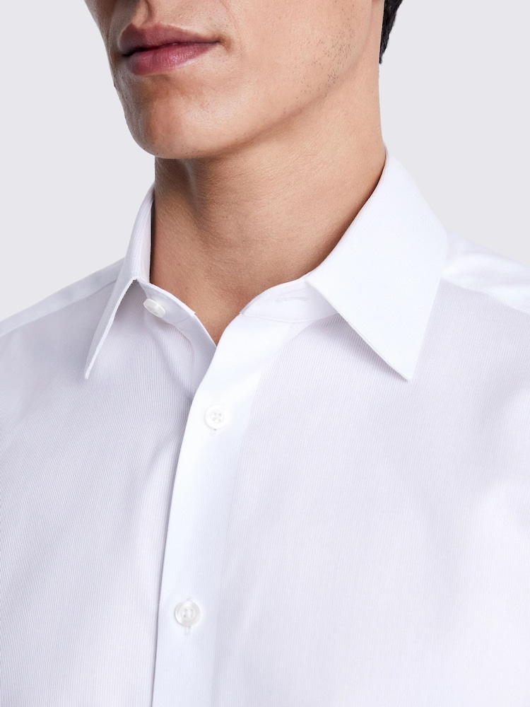 MOSS White Tailored Fit Pique 100% Cotton Shirt - Image 3 of 5