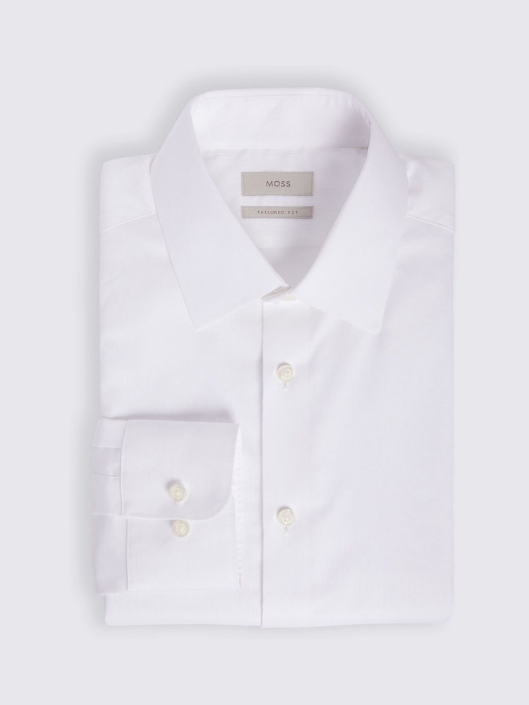 MOSS White Tailored Fit Pique 100% Cotton Shirt - Image 4 of 5