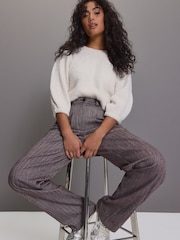 Burgundy/White Textured Herringbone Tapered Leg Trousers - Image 1 of 4