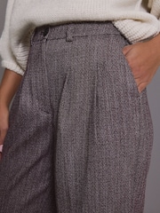 Burgundy/White Textured Herringbone Tapered Leg Trousers - Image 3 of 4